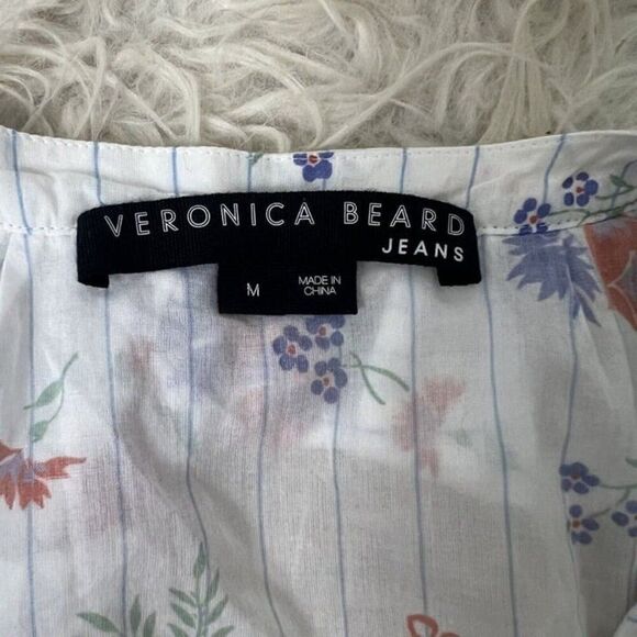 Veronica Beard Leina White Floral Ruffle Sleeveless Button Front V-neck Blouse M - Picture 6 of 10